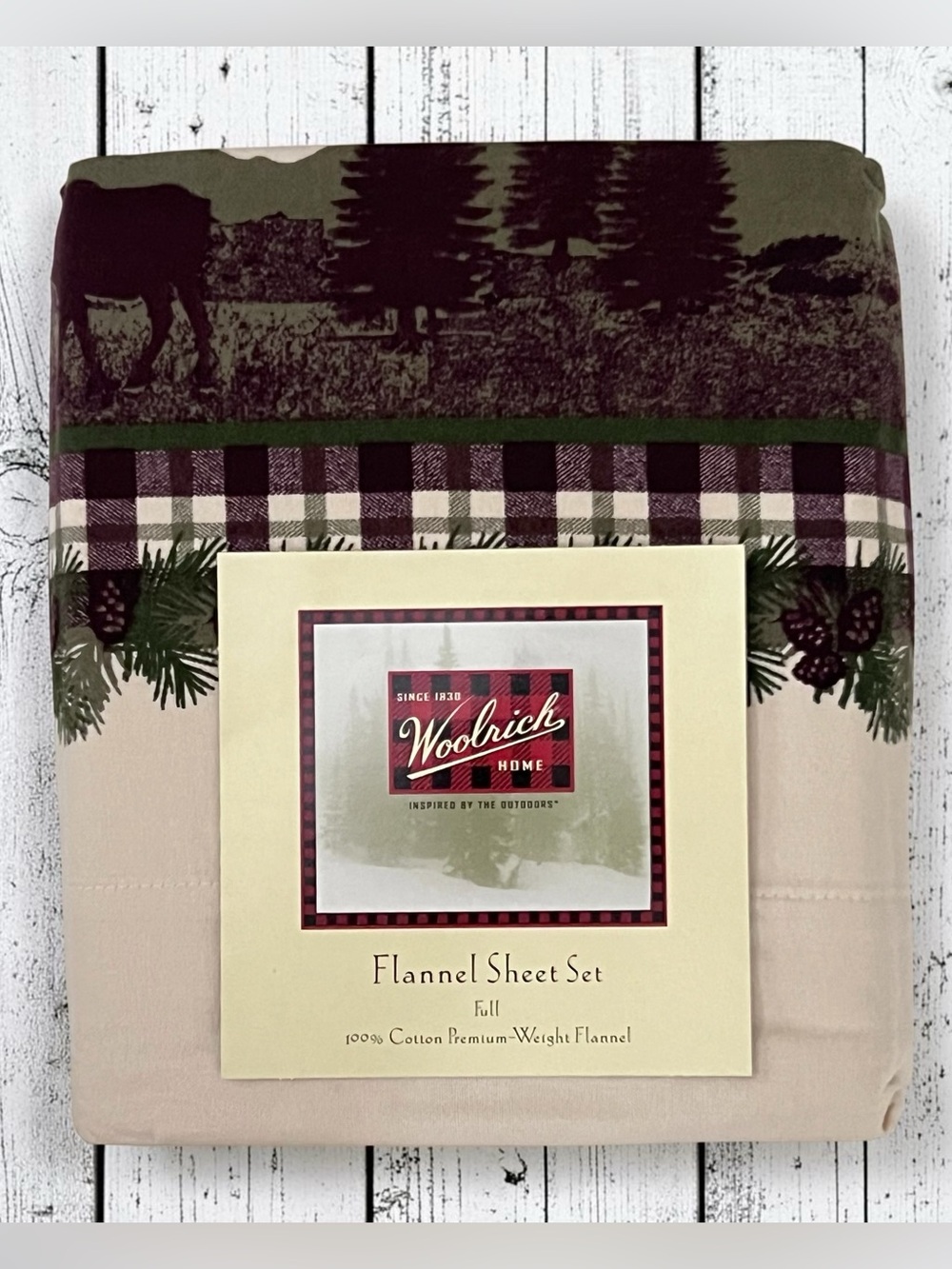 Woolrich Full Flannel Sheet Set Moose Cabincore Rustic Lodge Premium Cotton New